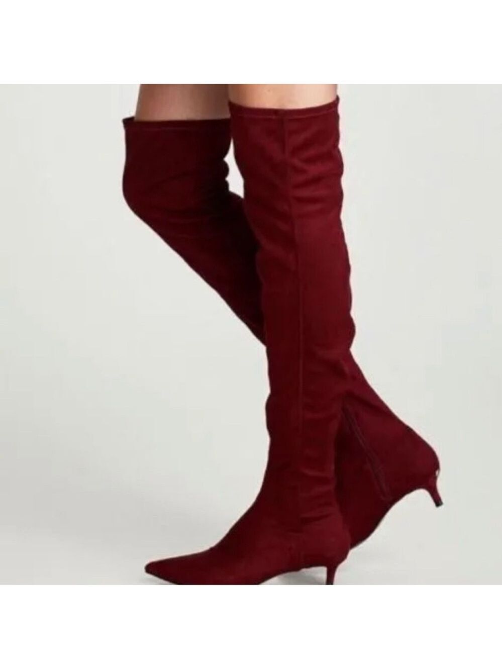 Zara faux Suede Burgundy Red Over Knee High Kitten Heel Pointed boots 6.5 NWT